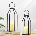 Perfnique Modern Farmhouse Lantern Decor, 15'' 13'' Set of 2 Black Metal Lantern, 2 LED 6hr Timer Flameless Candles ＆ Remote Timer, Lanterns Decorative for Outdoor, Home, Indoor, Patio, Christmas