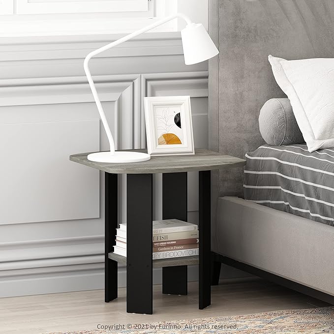 Furinno SIMPLE DESIGN Side Table, 2-Tier End Table, Open Shelves Night Stand, Bedside Table, for Living Room, Bedroom, French Oak
