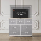 WLIVE 7 Drawer Dresser TV Stand, Entertainment Center, Media Console Table with Metal Frame and Wood Top for TV up to 45 inch, Chest of Drawers for Bedroom, Living Room, Light Grey