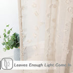 MYSKY HOME Pom Pom Beige Sheer Curtains for Bedroom Girls Room Curtains 84 Inches Long for Nursery Kids Light Filtering Boho Window Drapes, Rod Pocket, 38" Wide, 2 Panels