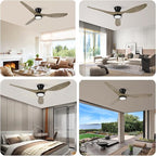 TALOYA 52 inch Ceiling Fans with Lights Remote Control, Modern Low Profile Ceiling Fan with Quiet Reversible DC Motor for Bedroom Living Room and Patio Black Walnut Finish