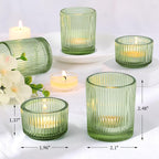 20pcs Ribbed Green Votive Candle Holders, Assorted Tea Light Candle Holder Glass for Wedding Table Decor, Green Candle Holders for Table Centerpieces, Brithday and Tea Party Decorations