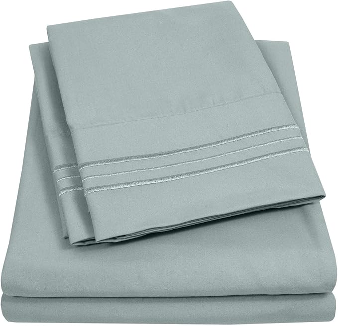 Sweet Home Collection California King Size Sheet Set with Built-in Sheet Straps - Deep Pocket Fitted Sheet, Flat Sheet & Pillowcases - Soft, Wrinkle-Free, Secure Fit - Slate