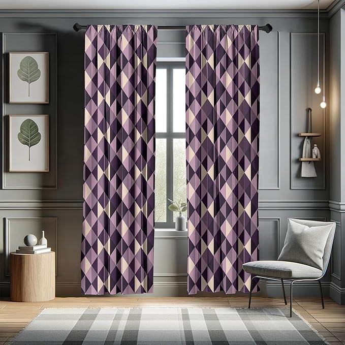 Ambesonne Geometric Window Curtains, Abstract Triangles with Dark and Pale Color Shades, Lightweight Decor 2-Panel Set with Rod Pocket, Pair of - 28" x 95", Dark Purple