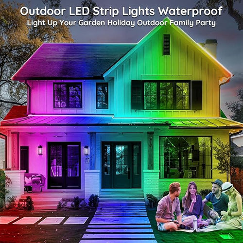 300ft Outdoor LED Strip Lights Waterproof,IP68 Outside Led Light Strips Waterproof with App and Remote,Music Sync RGB Exterior Led Rope Lights with Self Adhesive Back for Roof,Deck