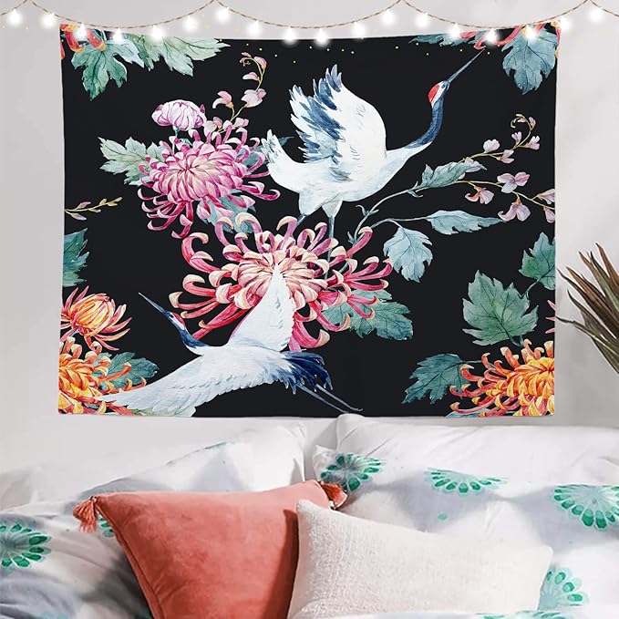 Batmerry White Watercolor S Tapestry, Flower Wall Art Hanging Decoration Polyester Fiber White Ruffled Around for Dorm Room Bedroom Living Room, 39.1x59.1 inches