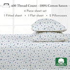 California Design Den Floral Pattern King Size Sheets Set - Luxury 400 Thread Count Sateen, Natural 100% Cotton Sheets, Deep Pockets, Cooling and Durable Bedding Set - Blooming Meadows