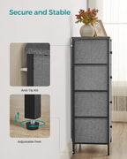 SONGMICS Dresser for Bedroom, Fabric Dresser with 4 Drawers, Metal Frame, Small Chest of Drawers, Gray and Black with Wood Grain ULTS314G22