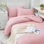 HYMOKEGE Pink Twin XL Comforter Set Seersucker 5 Pieces, All Season Luxury Bed in a Bag for Bedroom, Bedding Set with Comforter, Sheets, Pillowcase & Sham