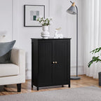 Yaheetech Bathroom Floor Cabinet, Modern Storage Freestanding Organizer Cabinet with Adjustable Shelves & Double Doors, 3-Tier Home Living Room Furniture, Black