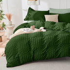 HYMOKEGE Dark Green/Sage Green Queen Comforter Set Seersucker 7 Pieces, All Season Luxury Bed in a Bag Queen for Bedroom, Bedding Set with Comforter, Sheets, Pillowcases & Shams