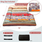MAXYOYO Bohemian Retro Floor Mattress Vintage Floral Japanese Futon Mattress Roll Up Thicken Sleeping Bed Portable Camping Mattress Floor Lounger Couch Bed Mattress Pad, King Size