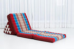 Leewadee Comfortable Japanese Floor Mattress - Thai Floor Bed with Triangle Cushion - Futon Mattress - XL Extra Long Thai Massage Mat, 89 x 20 inches, Blue Red, Kapok Filling