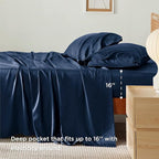 Bedsure King Size Sheets Set, Cooling Sheets for Hot Sleepers, Rayon Derived from Bamboo, Breathable & Soft, Deep Pocket Up to 16 Inches, Hotel Luxury Silky Bedding, Navy