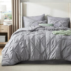 Bedsure Oversized King Comforter Set Grey - Bed in a Bag Bedding Set 7 Pieces, GentleSoft™ Pintuck Bed Set Gift for Family, Pinch Pleat Grey Comforter with Sheets, Pillowcases & Shams