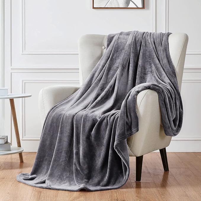 Walensee Fleece Blanket Plush Throw Fuzzy Lightweight (Queen Size 90x90 Dark Grey) Super Soft Microfiber Flannel Blankets for Couch, Bed, Sofa Ultra Luxurious Warm and Cozy for All Seasons