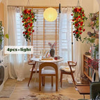 RECUTMS Hanging Rose Flowers Artificial Vines for Outdoors with 30 LED Fairy String Lights Indoor Home Garden Wall Wedding (Red)