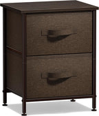 Sorbus Nightstand with 2 Drawers - Bedside Furniture End Table Night Stand with Steel Frame, Wood Top & Easy Pull Fabric Bins - Small Dresser & Chest for Home, Bedroom Accessories & Office