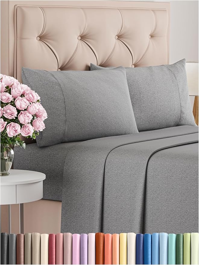 Twin XL 4 Piece Sheet Set - Comfy Breathable & Cooling - Soft Hotel Luxury Bedding Set with 8-16 Inch Deep Pockets - 1 Flat & 1 Fitted Sheet & 2 Pillowcases - Wrinkle Free & Easy Care - Heathered Grey