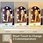 S'bagno Arched Vanity Mirror with Lights, 7 Dimmable LED Bulbs Hollywood Mirror, 3 Color Modes & Memory Function Makeup Mirror with Lights, Detachable 10X Magnification, Touch Control,USB-A(15''x12'')