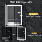 36"x30" LED Bathroom Mirror with Anti-Fog, Stepless Dimmable Lights, 3 Color Modes, Shatter-Proof Tempered Glass, Memory Function & Waterproof Design
