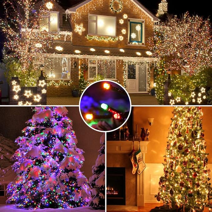 Brizled Christmas Lights Outdoor, 500 LED Color Changing Christmas String Lights with Remote, 180.4ft 11 Modes Tree Light Warm White & Multicolor Green Wire Xmas Light for Xmas Party Home