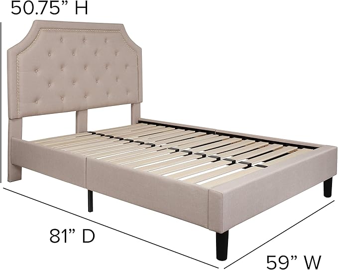 Flash Furniture Brighton Full Size Tufted Upholstered Platform Bed in Beige Fabric