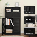 WEENFON Bathroom Storage Cabinet with 2 Drawers & 2 Shutter Doors, Floor Cabinet with Adjustable Shelf, for Living Room, Hallway, Home Office, Black