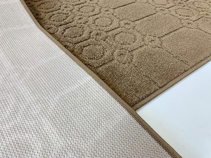 Custom Size Modern Abstract Floor Carpet Runner Rug for Hallways, Slip Resistant Latex Rubber Backed, 31 inch Wide X Customized Length, Art Gold Tan, 31 inch X 16 feet