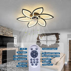 Ceiling Fan with Lights Remote Control, Black Flower Ceiling Fan with Light, 3 Light Color Modern Low Profile Flush Mount Ceiling Fan for Kitchen Bedroom Living Room