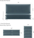 Vänt Upholstered Wall Panels - Queen/Full Size Wall Mounted Velvet Headboards - Velvet Antique Blue - Set of 4 Panels (Each Individual Panel 30"x11.5")