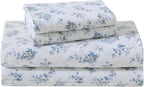 Laura Ashley - Flannel Sheets Twin Size, Anti-Pilling & Wrinkle Resistant Cotton, Touchably Soft for All-Season Comfort - Bed Sheets with Matching Pillowcase & Fitted Sheet (Audrey Blue)