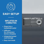 SleepLux Twin Air Mattress Supersoft Snugable Top Extra Durable Tough Guard with Built-in Pillow Raised 15" Airbed with Built in Pump + USB Charger Twin 15", Small, Grey