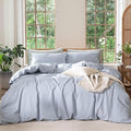 MooMee Bedding Duvet Cover Set 100% Washed Cotton Linen Like Textured Breathable Durable Soft Comfy (Heathered Cornflower Blue, Alaska King 132"x120")
