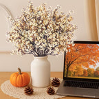 Uieke 15 Pcs Artificial Flowers Baby Breath Faux Champagne Artificial Gypsophila Bouquet Fake Silk Flowers Real Touch for Home Office Kitchen Wedding Wall DIY Room Farmhouse Décor