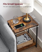 VASAGLE End Table with Charging Station, Small Side Table for Living Room, Bedroom, Nightstand with Outlets and USB Ports, Bedside Table with Storage Shelf, Rustic Brown and Black