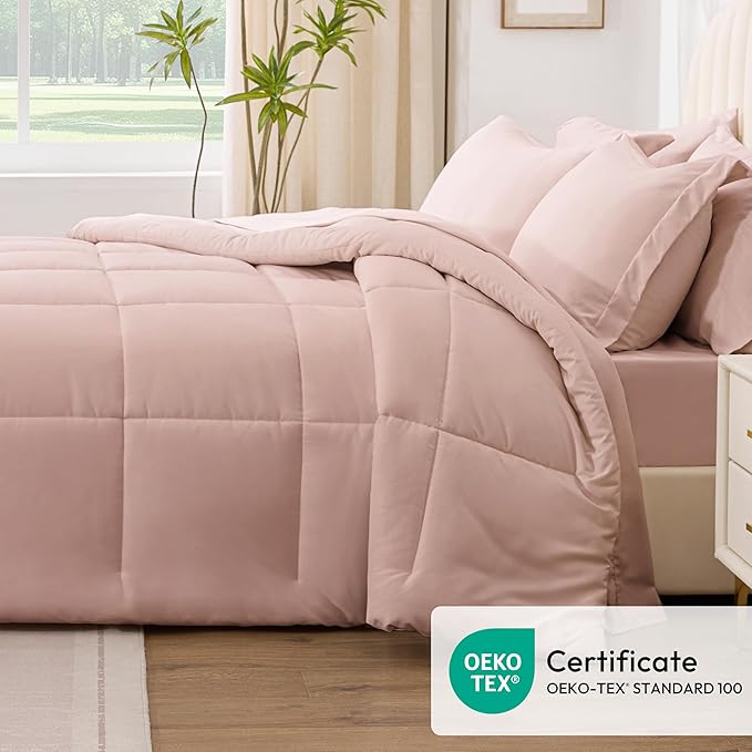 Love's cabin Twin XL Comforter Set Blush Pink, 5 Pieces Twin XL Bed in a Bag, All Season Bedding Sets with 1 Comforter, 1 Flat Sheet, 1 Fitted Sheet, 1 Pillowcase and 1 Pillow Sham