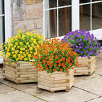GREENRAIN Artificial Flowers Outdoor Fake Flowers for Decoration UV Resistant No Fade Faux Plastic Plants Garden Porch Window Box Décor (18 Bundles, 2#Yellow)