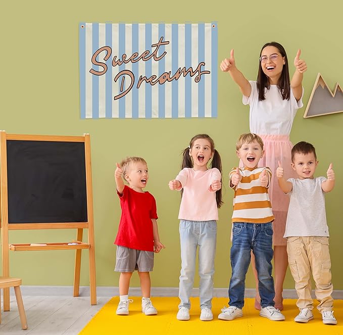 Sweet Dream Rectangular Canvas Banner-Boho Flags Wall Sign for Kids Toddler Boys Girls,Baby Room Nursery Above Crib Bedroom Apartment Dorm Wall Decor-Baby Shower Birthday Christmas Gift