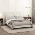 FURINNO Pessac PU Leather Upholstered Platform, Queen, White,FB19821QWH
