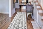 Custom Size Southwestern Style Runner Rug Mat for Wide Hallway Entryway Kitchen Laundry Room with Slip Resistant Latex Rubber Backing, Aztec Light Grey, 31 inch X 6 feet