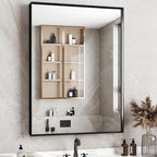 Suidia Bathroom Mirror, 30" x 22" Wall Mirror Metal Framed, Bathroom Vanity Mirror for Living Room Bedroom Bathroom Entryway, Black, Rect Corner Style