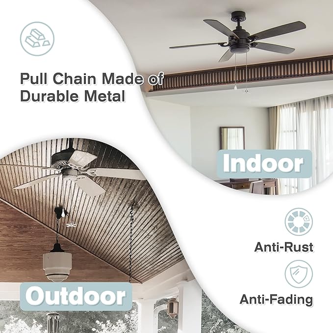 Ceiling Fan Pull Chains With Decorative, 2 Pieces Of Copper Ceiling Fan Chain Extenders 13.6 Inches Fit All Standard Ceiling Fans And Light Fixtures，Pull Chain Extension With Connector.