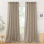 RYB HOME Linen Curtains for Windows - Airy Semi Sheer for Bathroom Kids Room Doorway, Privacy Assured Home Decor Elegant Shabby Chic, 52 inch Width x 102 inch Length, Khaki, 2 Panels Set