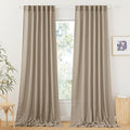 RYB HOME Long Linen Curtains 96 inches Long for Living Room, Light Airy Breathable Window Decor Linen Burlap 2 Panels Set for Laundry Room Home Office, W 70 x L 84 inches, Khaki, 2 Panels