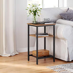 VASAGLE End Table Set of 2, 3-Tier Nightstands, Side Table for Small Space in Living Room, Bedroom, Steel Frame, Easy Assembly, 2-Pack, Chestnut Brown
