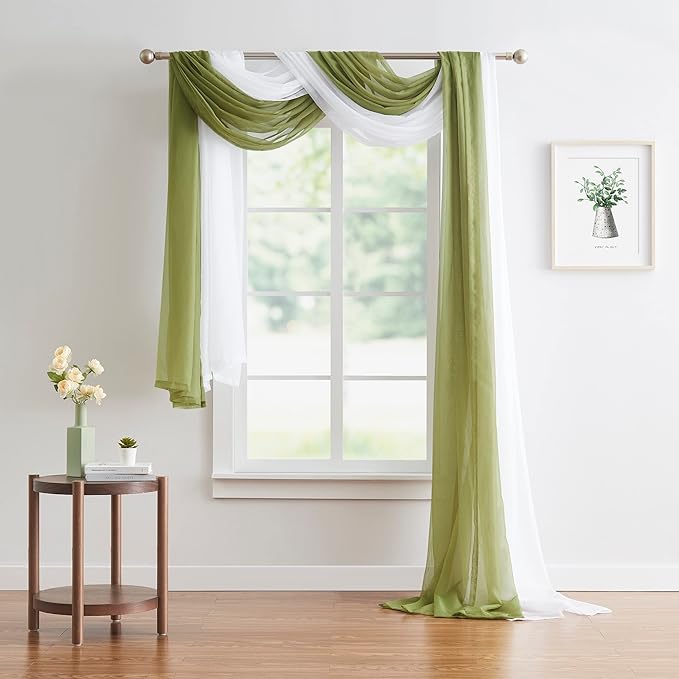 Warm Home Designs 24 Feet Long Sage Green Sheer Window Scarf. These XXL Length Valance Scarves 54 X 288 Inches in Size. Great as Bed Canopy or Wedding Arch Draping Fabric. AM Sage 288"