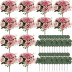 Peony Artificial Flowers, Faux Peonies Hydrangea Eucalyptus Bouquet 12 Packs Silk Vintage Realistic Peony Floral Arrangement for Wedding Centerpiece Table Vase Home Party Decor-Dusty Pink