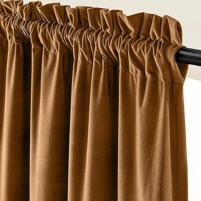Lazzzy Velvet Blackout Curtains Thermal Insulated Room Window Drapes Super Soft Luxury Curtains for Living Room Bedroom Rod Pocket 2 Panels, Gold Brown, 52" W x 108" L