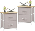 Somdot Nightstand Set of 2, Small Dresser for Bedroom with 2 Drawers, Bedside Table Night Stand End Table with Fabric Bins for Bedroom Kids Closet Dorm Guest Room, Ash Grey